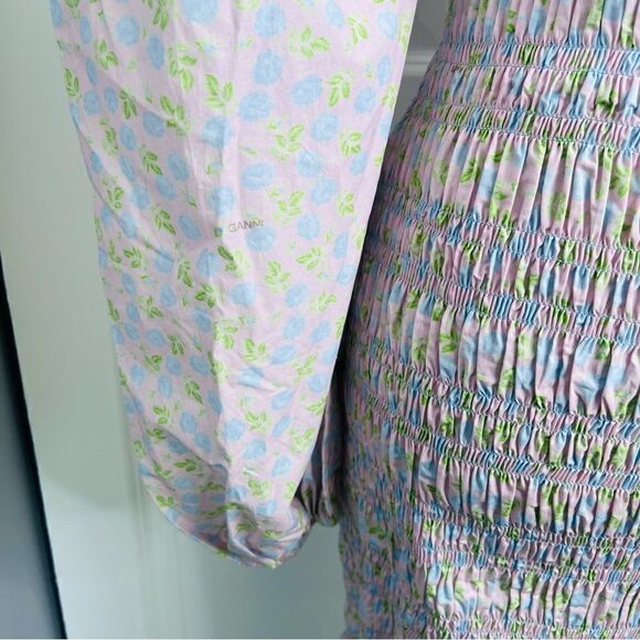 Sz 8 (40 EUR) GANNI Cherry Blossom Floral Smocked Mini Bodycon Dress - Picture 9 of 13